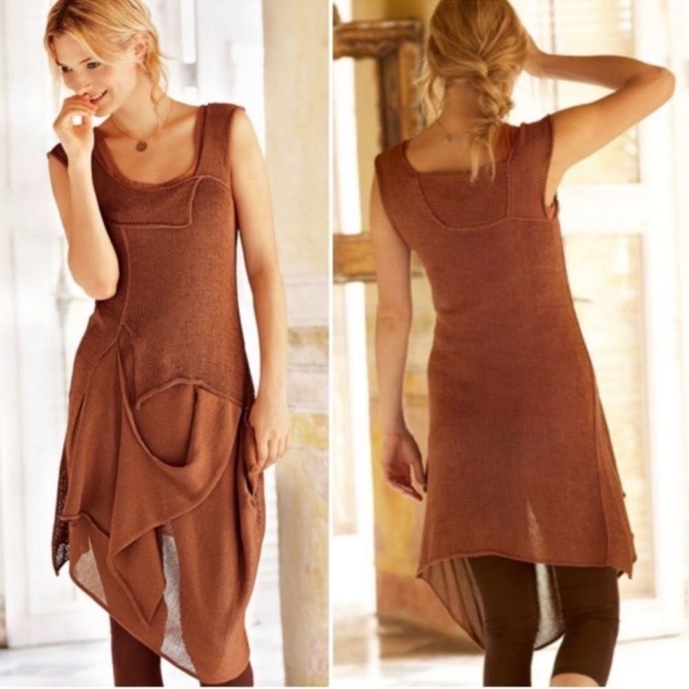 Peruvian Connection Camden Knit Drape Dress in Cinnamon Spice | Size Medium